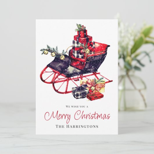 ヴィンテージレトロレッドスレイクリスマスグリーティングカード (スタンド正面)