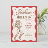 ヴィンテージレトロレッドチーテ女性のカーボーイ40歳の誕生日 招待状 (スタンド正面)