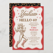 ヴィンテージレトロレッドチーテ女性のカーボーイ40歳の誕生日 招待状 (正面/裏面)