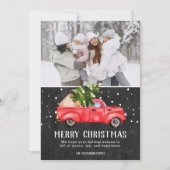 ヴィンテージレトロレッドトラックのクリスマスツリーのチョーク写真 シーズンカード (正面)