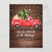 ヴィンテージレトロレッドトラッククリスマスツリー移動 案内ポストカード (正面)