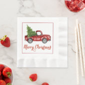 ヴィンテージレトロレッドトラッククリスマス紙ナプキンス 縁ありランチョンナプキン (インサイチュ)