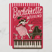 ヴィンテージレトロレッドバチェロレッテ週末 招待状 (正面/裏面)
