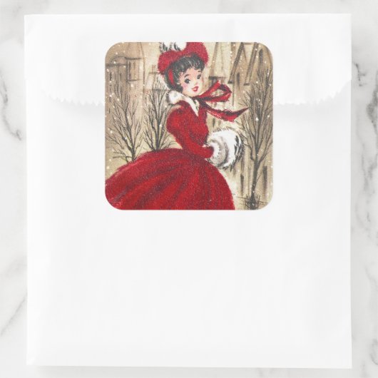 ヴィンテージレトロレディークリスマスホリデーシール スクエアシール (バッグ)