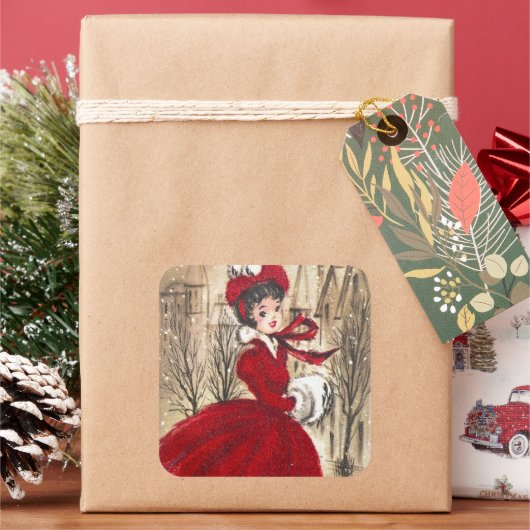 ヴィンテージレトロレディークリスマスホリデーシール スクエアシール (クリスマス)