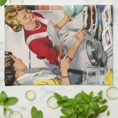 ヴィンテージレトロレディースがケーキを作る キッチンタオル (折り畳み)