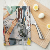 ヴィンテージレトロレディースがケーキを作る キッチンタオル (四つ折り)