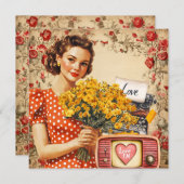 ヴィンテージレトロレディーバレンタインフラットホリデーカード シーズンカード (正面/裏面)