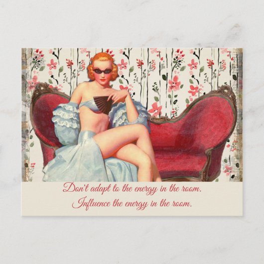 ヴィンテージレトロレディ自信&やる気を起こさせる引用文 ポストカード (正面)