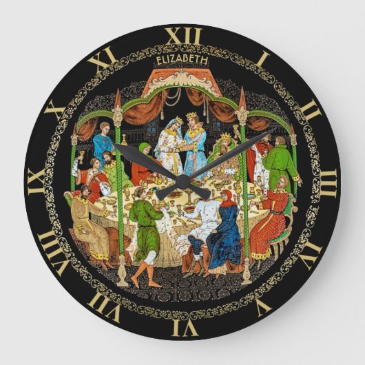 ヴィンテージレトロロシアのおとぎ話ファンタジーカラフル ラージ壁時計 (正面)