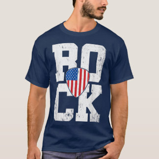 ヴィンテージレトロロックアメリカ国旗のギターピック音楽 Tシャツ