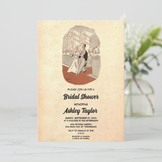 ヴィンテージレトロロマンエレガントチオールドブライダルシャワー 招待状 (スタンド正面)