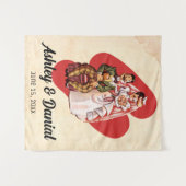 ヴィンテージレトロロマンチックたった今結婚しました結婚カップル タペストリー (正面(横))