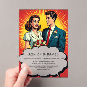 ヴィンテージレトロロマンチックカップル漫画スタイル結婚ズ アクリル招待状 (インサイチュ (ポータブル))