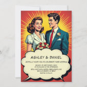 ヴィンテージレトロロマンチックカップル漫画スタイル結婚ズ 招待状 (正面)