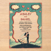 ヴィンテージレトロロマンチックカップル漫画ブック結婚ズ アクリル招待状 (正面)