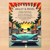 ヴィンテージレトロロマンチックカップル漫画ブック結婚ズ アクリル招待状 (正面)