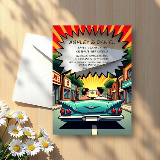 ヴィンテージレトロロマンチックカップル漫画ブック結婚ズ アクリル招待状