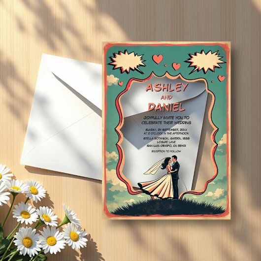 ヴィンテージレトロロマンチックカップル漫画ブック結婚ズ アクリル招待状