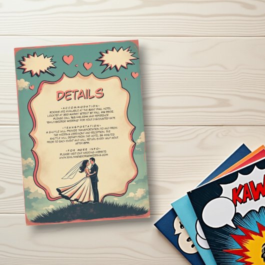 ヴィンテージレトロロマンチックカップル漫画ブック結婚ズ エンクロージャーカード