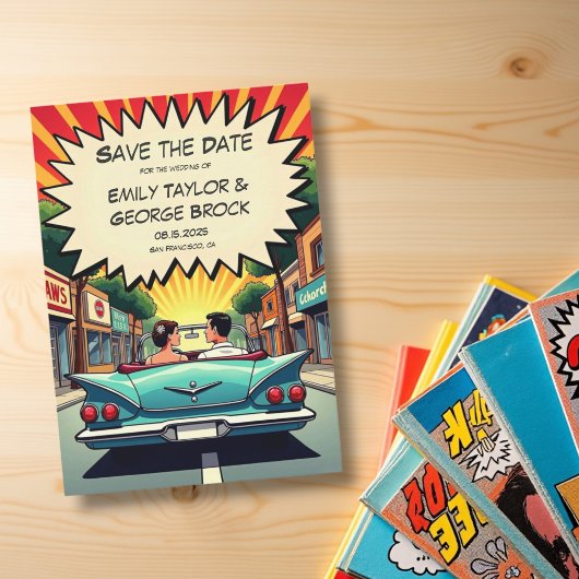 ヴィンテージレトロロマンチックカップル漫画ブック結婚ズ セーブザデート