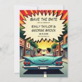 ヴィンテージレトロロマンチックカップル漫画ブック結婚ズ セーブザデート (正面)