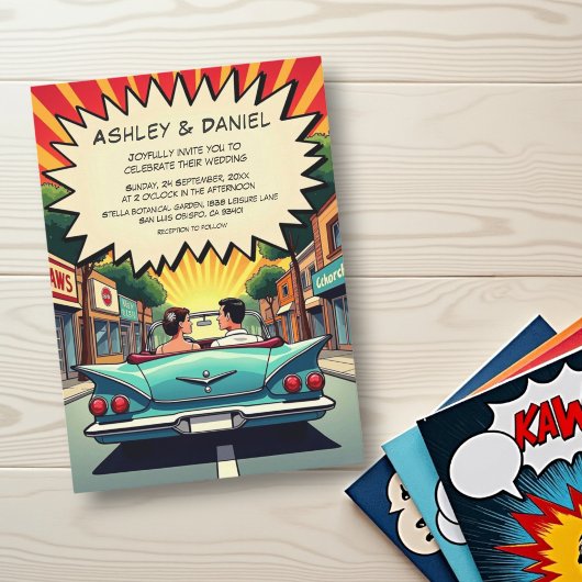 ヴィンテージレトロロマンチックカップル漫画ブック結婚ズ 招待状