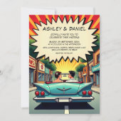 ヴィンテージレトロロマンチックカップル漫画ブック結婚ズ 招待状 (正面)