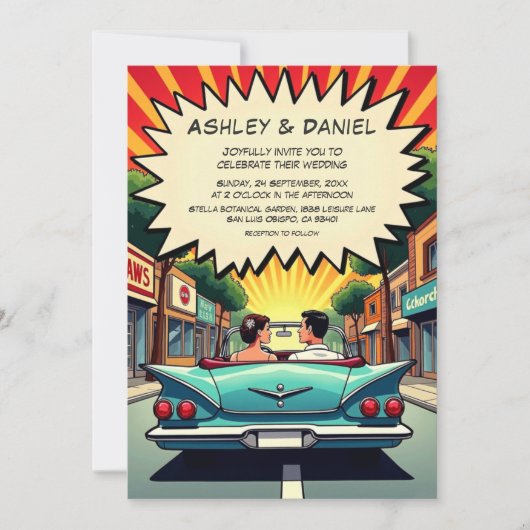 ヴィンテージレトロロマンチックカップル漫画ブック結婚ズ 招待状 (正面)