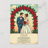 ヴィンテージレトロロマンチックカップル漫画結婚フローラ エンクロージャーカード (正面)