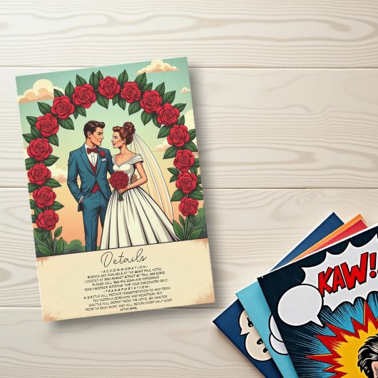 ヴィンテージレトロロマンチックカップル漫画結婚フローラ エンクロージャーカード