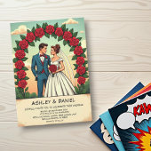 ヴィンテージレトロロマンチックカップル漫画結婚フローラ 招待状