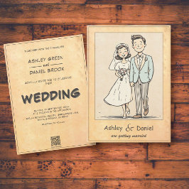 ヴィンテージレトロロマンチックカップル50s漫画結婚ズ 招待状