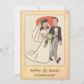 ヴィンテージレトロロマンチックカップル50s漫画結婚ズ 招待状 (正面)