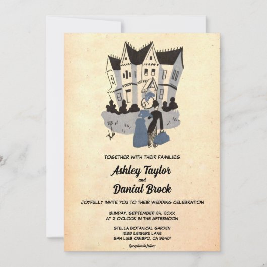 ヴィンテージレトロロマンチック古素朴い古代結婚の 招待状 (正面)
