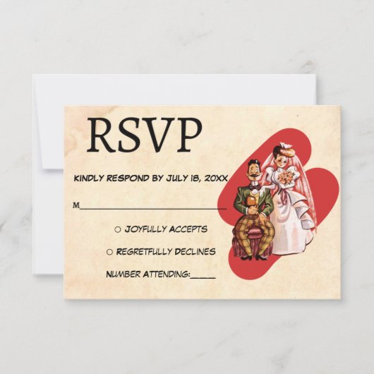 ヴィンテージレトロロマンチック新婦素朴間結婚の 出欠カード (正面)