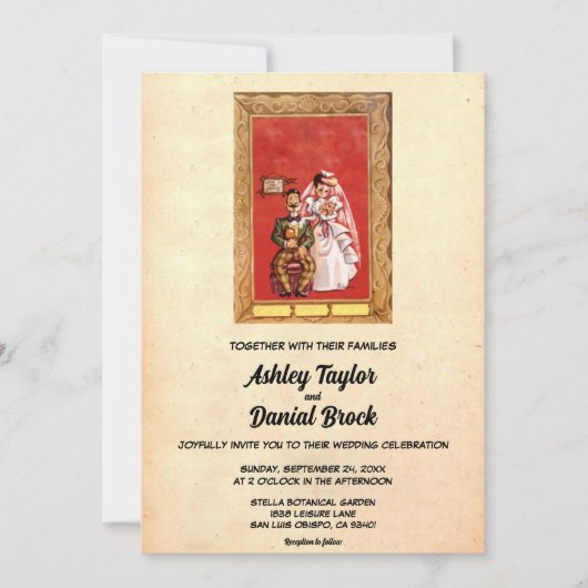 ヴィンテージレトロロマンチック新婦素朴間結婚の 招待状 (正面)
