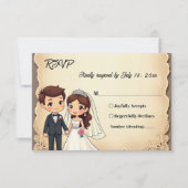 ヴィンテージレトロロマンチック新郎新婦結婚ズ 出欠カード (正面)