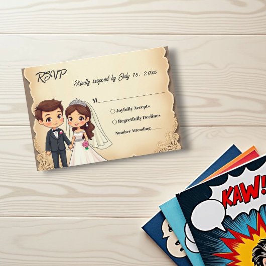 ヴィンテージレトロロマンチック新郎新婦結婚ズ 出欠カード