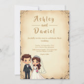 ヴィンテージレトロロマンチック新郎新婦結婚ズ 招待状 (正面)