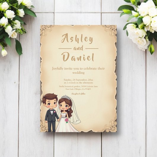 ヴィンテージレトロロマンチック新郎新婦結婚ズ 招待状