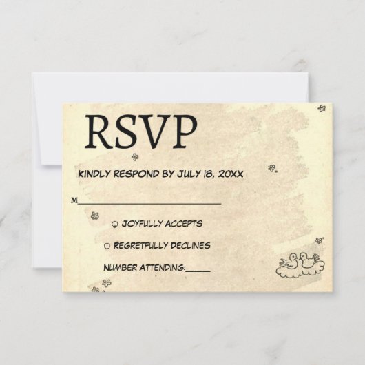ヴィンテージレトロロマンチック旧紙素朴ズ結婚 出欠カード (正面)