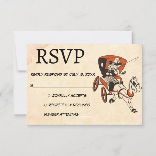 ヴィンテージレトロロマン素朴ク旧結婚夫婦 出欠カード (正面)