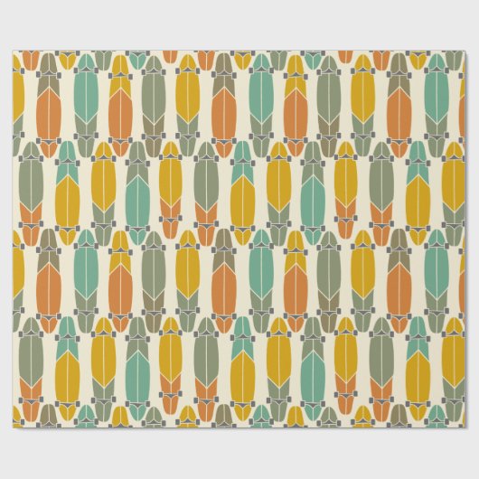 ヴィンテージレトロロングボードスケートボーパターン(の模様が)あるド ラッピングペーパー (フラット)