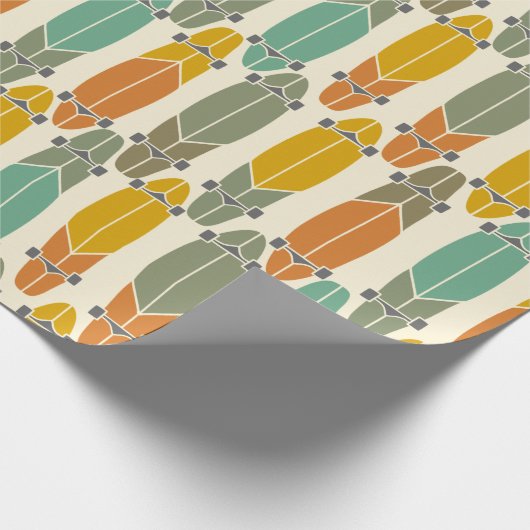 ヴィンテージレトロロングボードスケートボーパターン(の模様が)あるド ラッピングペーパー (角)