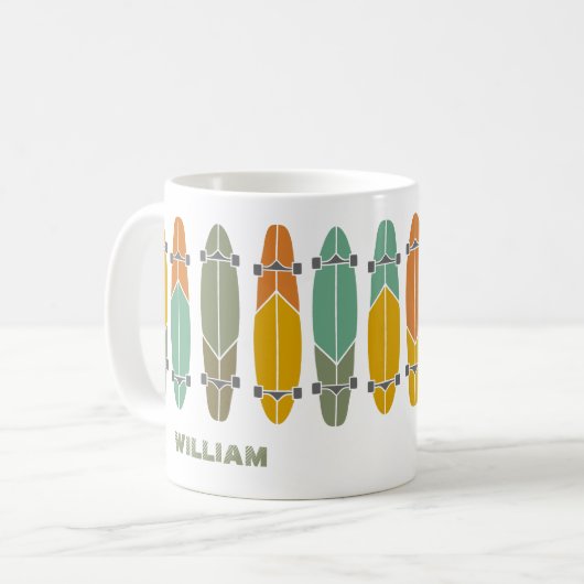 ヴィンテージレトロロングボードスケートボーパーソナライズされたド コーヒーマグカップ (正面左)