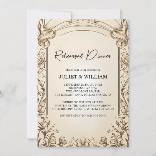 ヴィンテージレトロヴェラムオーバーレイスリハーサルディナー 招待状 (正面)