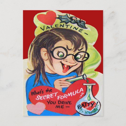 ヴィンテージレトロ不機嫌サイエンティストバレンタインカード シーズンポストカード (正面)