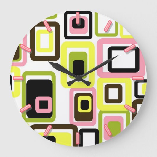 ヴィンテージレトロ中世紀幾何パターン時計 ラージ壁時計 (正面)