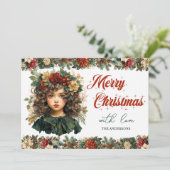 ヴィンテージレトロ伝統的クラシックのクリスマスガール シーズンカード (スタンド正面)